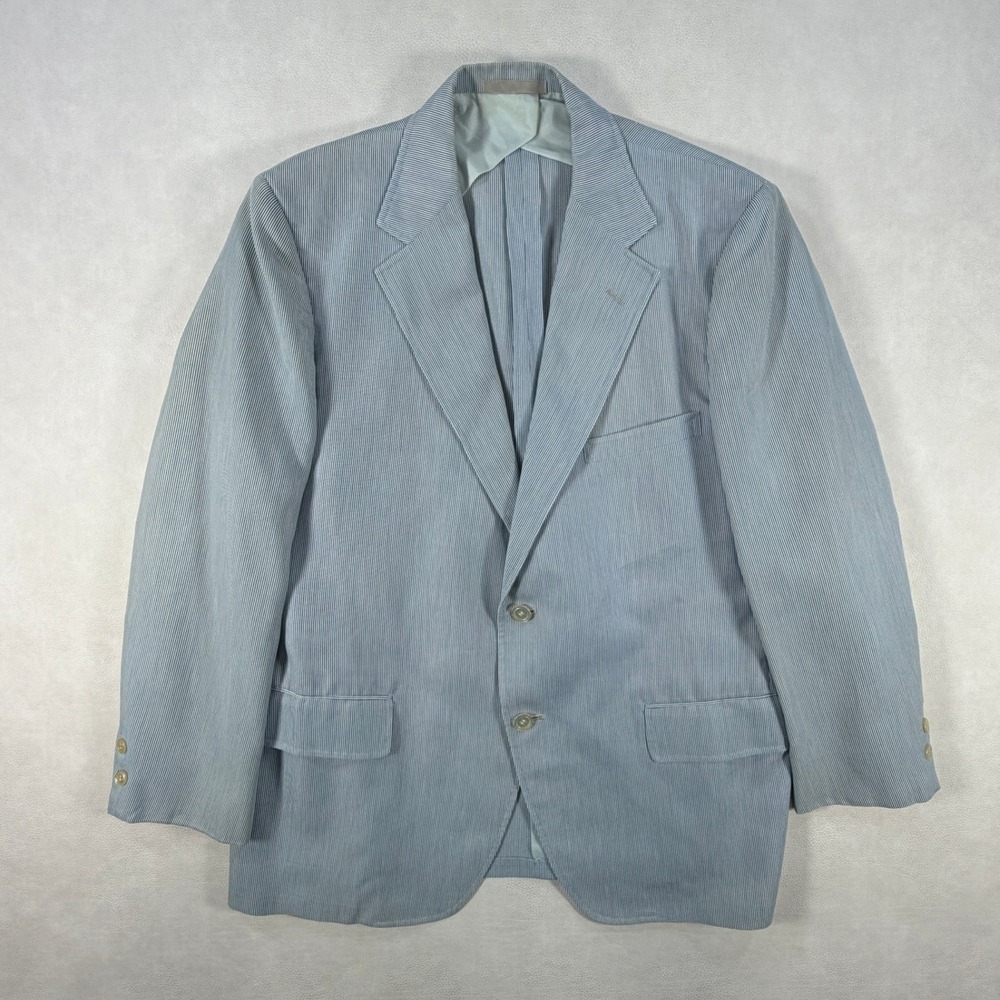 Vintage Haspel‎ Seersucker Blazer 42R Mens Blue White Pinstripe Coat Suit Jacket